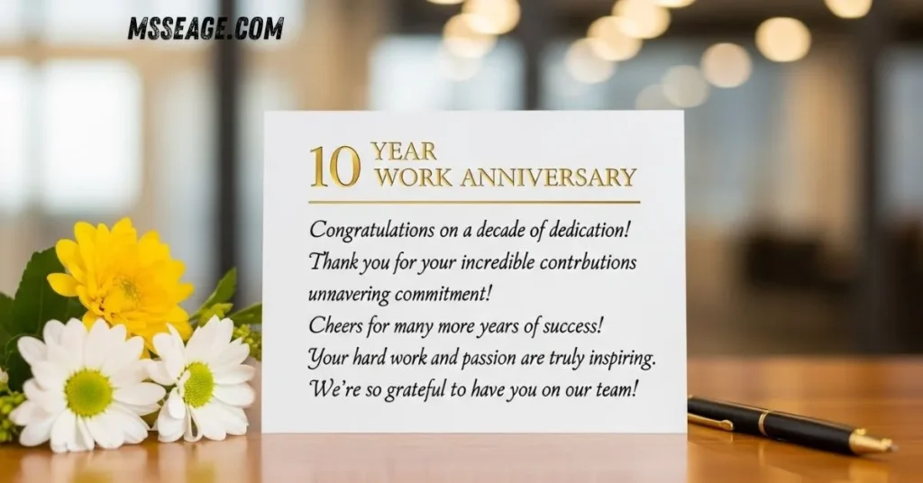 Inspirational 10 Year Work Anniversary Messages